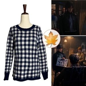 J.Crew • Gingham Checkered Cashmere Sweater XS ASO Wednesday Addams